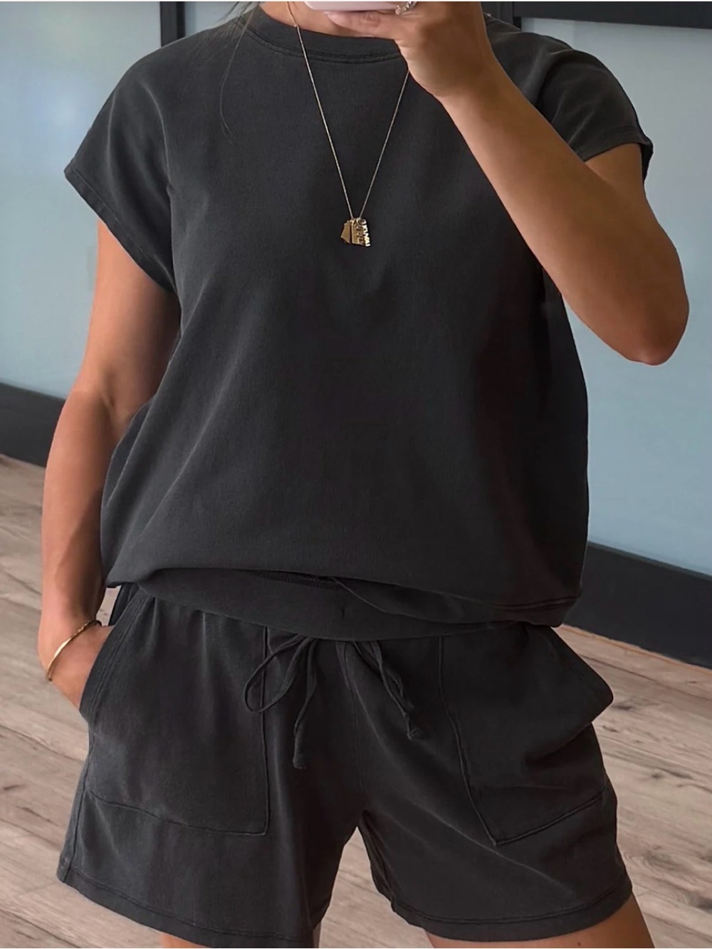 Talulah At Home Set- LILAC Casual Black Short Sleeve Top - Relaxed Fit
